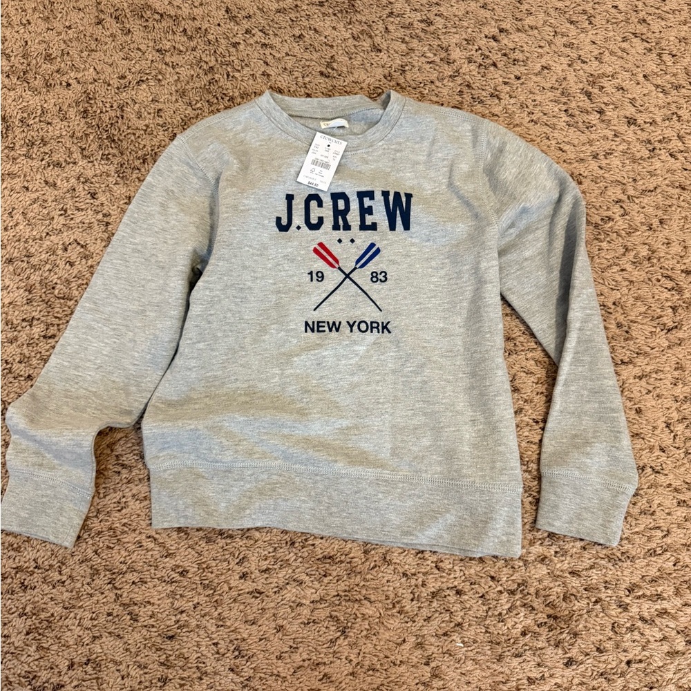 J. Crew Factory Gray Sweatshirt with Navy and Red Accents